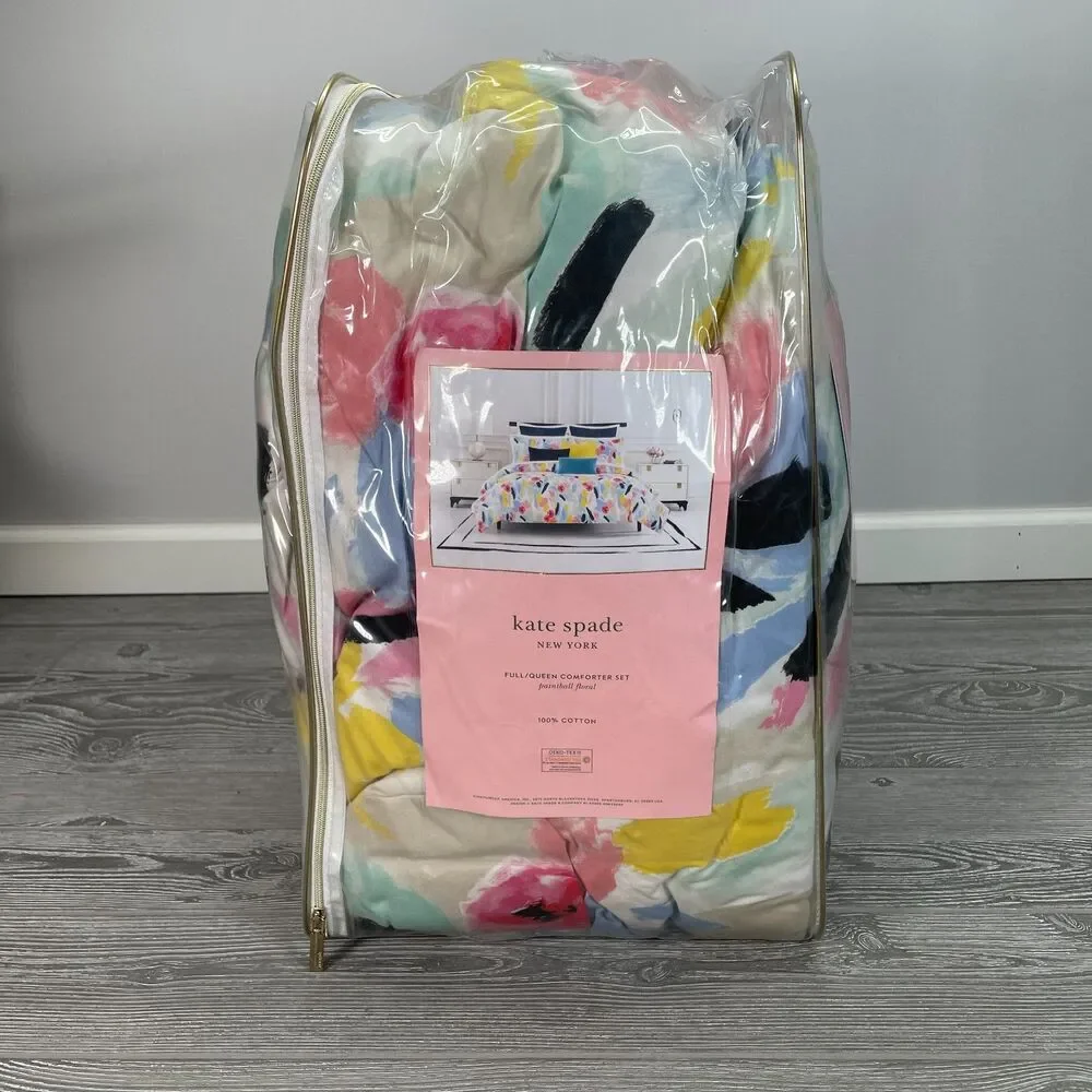 Kate Spade Paintball Floral Full-Queen Comforter Colorful Watercolor Pink Blue